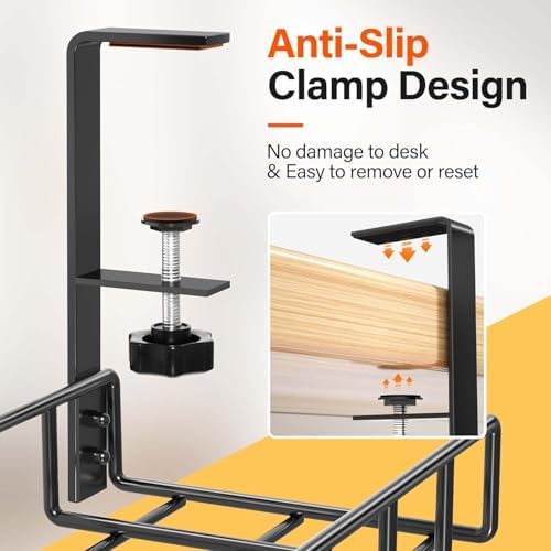 3 Pack Cable Management Under Desk Tray, 47.1" No Drill Under Desk Wire Management with Upgraded Clamp, Metal Cord Organizers with Cable Organizers, PC Cord Organization Rack, Black - Image 5