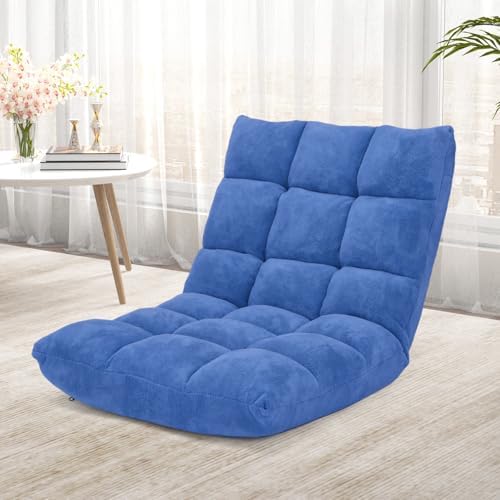COSTWAY Floor Chair, Video Gaming Chairs with Back Support (Blue) - Image 2