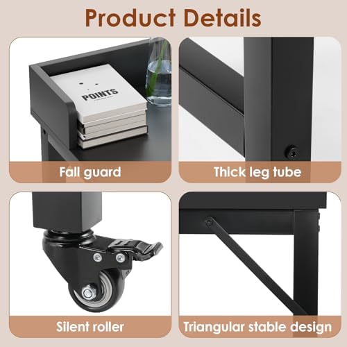 Arlopu Overbed Table with 360° Wheels, Queen Size Mobile Bed Desk, Black - Image 3