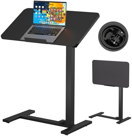 BIZUM Mobile Standing Desk Laptop Desk Pneumatic with Wheels 180° Tilt Top Hospital Bed Table Portable Rolling Cart Foldable Bedside Table for Hospital&Home Use, Black by Unknown