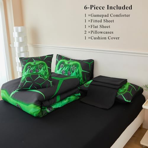 Gamer Bedding Set Full Black Green Game Console Comforter Set - Image 4