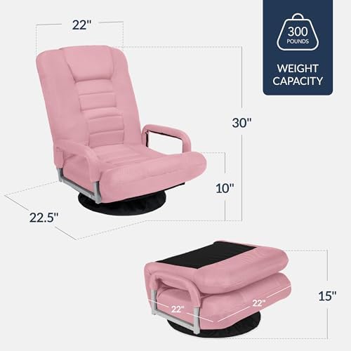 Best Choice Products Swivel Gaming Chair 360 Degree Multipurpose Floor Chair Rocker for TV, Reading, Playing Video Games w/Lumbar Support, Armrest Handles, Adjustable Foldable Backrest - Pink - Image 3