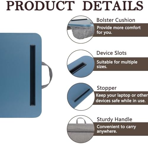 Portable Laptop Desk Fits Up to 16“ Laptops, with Tablet Slot, Built-in Cushion, Great for Home & Office,Lap Desk for Laptop,Lap Desk with Cushion (Blue, Medium) - Image 5
