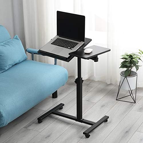 TigerDad Overbed Bedside Desk Mobile Rolling Laptop Stand Tilting Overbed Table with Wheels Height Adjustable Tray Table for Laptop Bed Sofa Side Table, Home & Hospital Use (Black) - Image 7