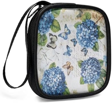 Wireless Headphone Case for Women, Flowers Portable Earphone Storage Bag Carrying Case, Earbud Holder with Handle Hydrangeas and Butterflies Print - Image 3