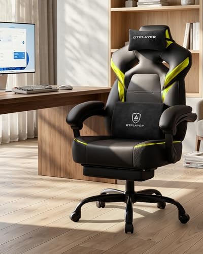 GTPLAYER Big and Tall Gaming Chair with Footrest, High Back Ergonomic Office Chair for Adults, Heavy Duty 350 lbs Capacity, Premium Leather & Iridescent Trim, ACE-Armor, Yellow by GTPLAYER