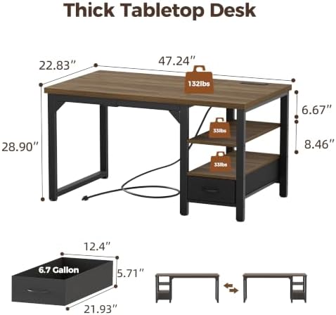 Mericonia 48" Reversible Computer Desk with Drawer, 1.2" Thick Office Desk - Image 2