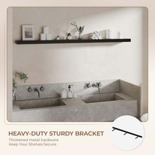 60 inch Long Black Floating Shelves Set of 1 | Solid Wood Large Wall Shelves with Invisible Brackets for Living Room, Bedroom, Bathroom, Kitchen, Laundry Room (Black, 60 Inch) - Image 4