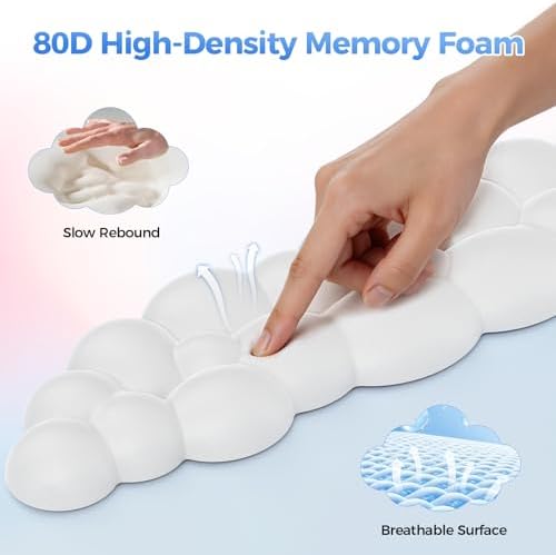 TECKNET Cloud Mouse Pad with Wrist Rest, Ergonomic Cloud Wrist Rest with Non-Slip Base, PU Leather Memory Foam Mouse Pad Wrist Support for Keyboard and Mouse, Pain Relief for Typing, Gaming, White - Image 4