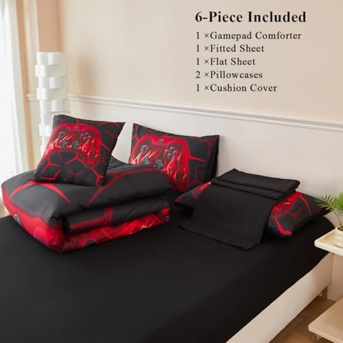 Kids Game Bedding Set Full Black Red Gamepad Comforter Set - Image 4