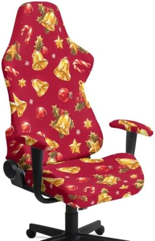 Christmas Bells Gaming Chair Covers Set of 4 Christmas Candy Computer Game Chair Seat Slipcover with Arm Rest Non Slip Red Office Chairs Protective Slipcovers for Office, Home by Merkmak