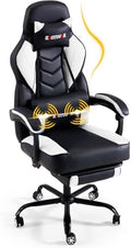 ECOTOUGE White Big and Tall Ergonomic Massage Gaming Chair with Footrest | Lumbar Support, Reclining High Back, 360° Swivel, Computer Chair, Sturdy, Comfortable, Height Adjustable, for Gaming & Office by ECOTOUGE