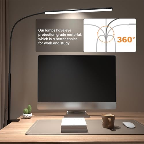 LED Desk Lamp with Clamp, 5 Color Modes & 10 Brightness Levels, Eye-Caring Desk Light, Flexible Gooseneck, Memory Function, Adapter Included for Home Office, Reading & Study - Image 4
