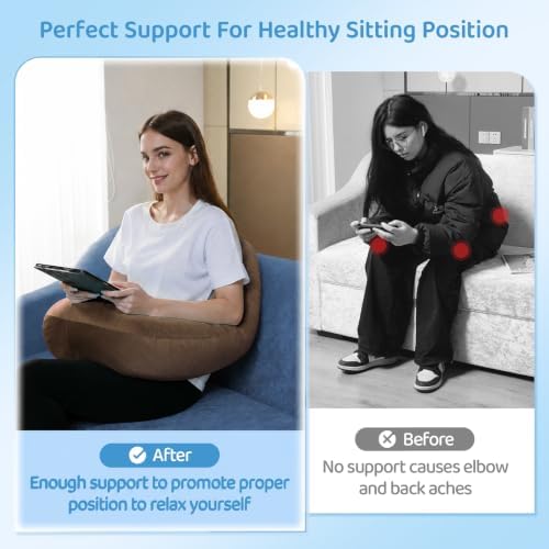 Crochet Pillow for Lap Support - Reading Pillow for Laptop with Extra Back Pillow for Support, Multi-Purpose Reading Pillow for Gaming/Working/Crocheting, Soft Coffee - Image 5