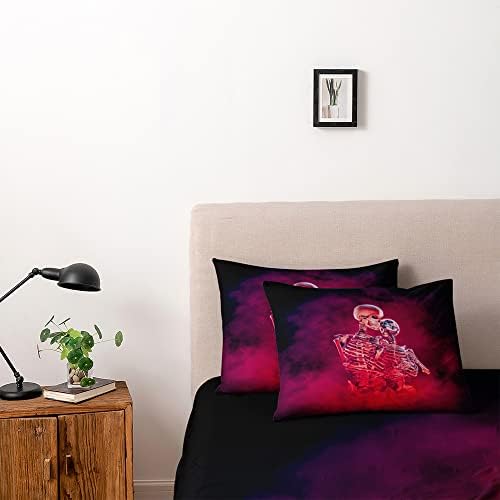 3D Skull Lover Pattren Duvet Cover Set Twin Size Red Smoke Background Bedding Set Halloween Comforter Cover Cool Bedroom Decor - Image 3