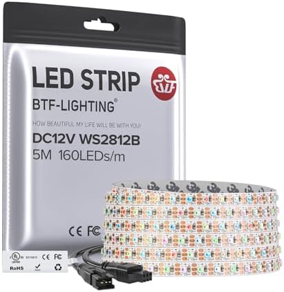 BTF-LIGHTING WS2812B LED Strip IC RGB 5mm 2020SMD DC12V 16.4FT 160LED/m by BTF-LIGHTING