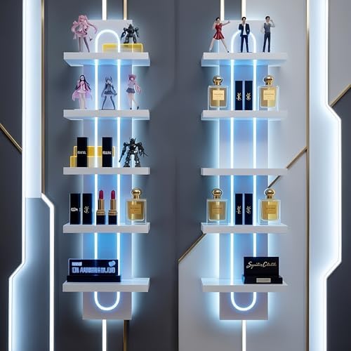 U-Shaped 5-Tier Compact Narrow RGB Light Wall Shelf White - Image 3
