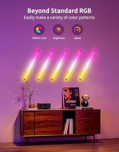 Led Light Bar with Music Sync, 5-Pack RGB+IC Ambient Lights, USB Powered App-Controlled Lighting for Music Studios, Sensory Spaces, Bedrooms, Gaming Setups - Image 2