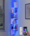5 Tiers Corner Shelf with RGB LED Lights, 49.2" Wall Mount Floating Corner Display Shelf for Living Room Bedroom Home Office Decor, APP & Remote Control (White) by Outink