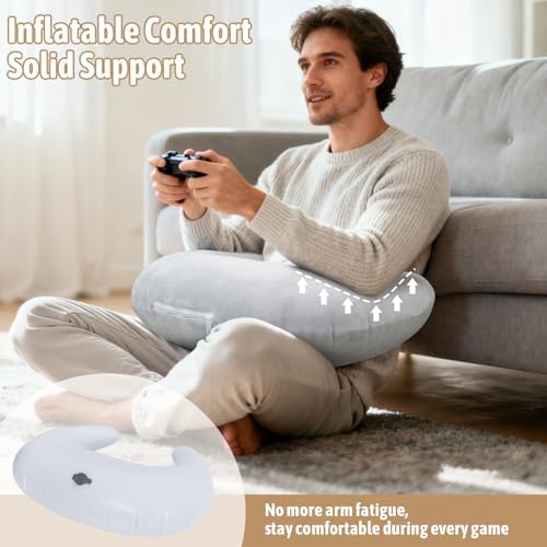 IFOYO Ergonomic Gaming Pillow for Lap, Grey U-Shaped Crochet Pillow for Lap Support, Soft Reading Pillows Provide Arms Legs Neck Support to Long Gaming Sessions, Crocheting, Reading, Working - Image 2
