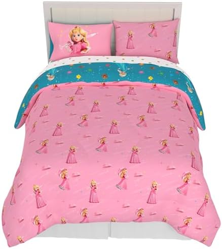 The Super Mario Galaxy Movie Bedding Set, Full Size 7 Piece Set Kids Super Soft Cozy Reversible Comforter and Sheet Set with Sham, Princess Peach (100% Officially Licensed Product) by Franco by Franco