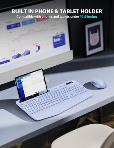 Wireless Keyboard and Mouse Combo - Full-Sized Ergonomic Keyboard with Wrist Rest, Phone Holder, Sleep Mode, Silent 2.4GHz Cordless Keyboard Mouse Combo for Laptop, Computer, PC, Mac, Windows -Trueque - Image 3