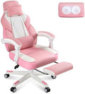 Gaming Chair for Adults, Video Game Chair with Footrest, Big and Tall Gaming Chair Heavy Duty Computer Chair with Massage Lumbar, Ergonomic Adjustable Height and 360° Swivel Seat, PU Leather, Pink by Meilocar