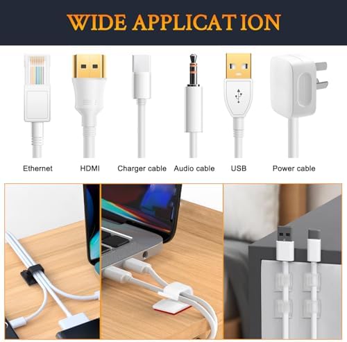 SOULWIT 50 Pcs Self Adhesive Cable Management Clips, Cable Organizers Sticky Wire Clips Cord Holder for TV PC Laptop Ethernet Cable Desktop Home Office (Clear) - Image 5