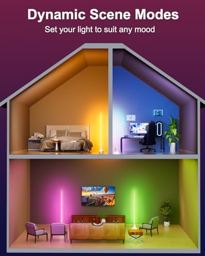 Keepsmile Smart RGB LED Corner Floor Lamp, Bright Standing Lamps for Living Room with APP and Remote,Modern Floor Lamp with Music Sync and 16 Million Colors, Ambient Light for Bedroom Silver - Image 3