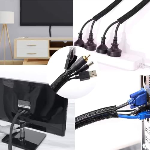 Cord Protector Cable Sleeve (10ft) with Adhesive Cable Holders, Expandable Cord Organizer & Wire Management Sleeve for TV, Computer, Home Office & Gaming Desk - Image 2