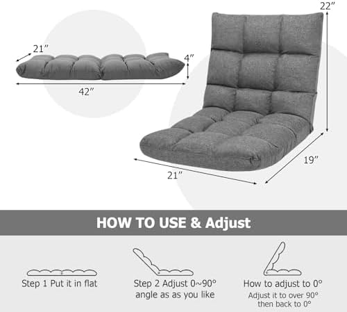 ERGOMASTER Video Gaming Floor Chair with Adjustable 14-Position Memory Foam, Folding Floor Sofa Chair Lounger Folding Sleeper Bed Couch Recliner, Lazy Sofa Lounger for TV, Reading, Relaxing (Grey) - Image 3
