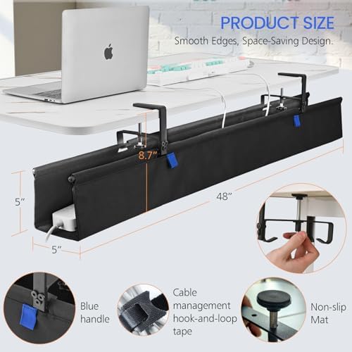 48" Under Desk Cable Management Tray- Clamp/Screw Mount Desk Cable Organizer Cable Tray Hiders for Office&Home - Image 7