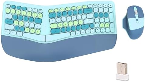 Wireless Ergonomic Keyboard and Mouse Combo with PU Wrist Rest, Carpal Tunnel Keyboard, 2.4G Colorful Split Ergo Keyboard, Comfortable Natural Typing, Compatible with PC/Laptop (Blue) by Lomiluskr-ColorfulComputerAccessories