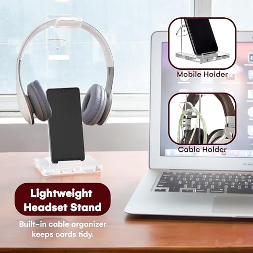 Headphone Stand Gaming Headset Holder For Desk Cable Organizer & Cellphone Stand for All Headphones Size headphone Holder Set for Gaming PC Accessories Gaming Station Transparent - Image 4