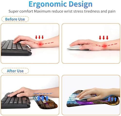 3-in-1 Ergonomic Mouse Pad with Wrist Support, Memory Foam Keyboard Wrist Rest Pad Set & Coaster, Non-Slip Base Desk Mat with Purple Dragon Book for Office Home Computer & Laptop - Image 5