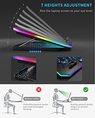 KeiBn Upgarde Laptop Cooling Pad, RGB Lights Laptop Cooler 6 Fans for 15.6-17.3 Inch Laptops, 7 Height Stands, 10 Modes Light, 2 USB Ports, Desk or Lap Use (A8,Blue) - Image 4