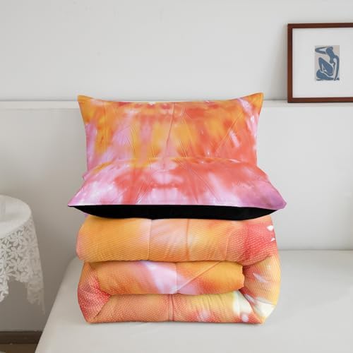 Girls Tie Dye Comforter Set with Pillowcase Trippy Bedding Boho Hippie Psychedelic Gypsy Down Comforter Twin Kids Bed Sets Soft Machine Washable Pastel Duvet Quilt Set, Orange Yellow Pink Purple Blue - Image 5