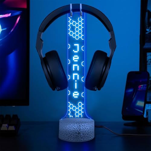 Personalized RGB Light-Up Headphone Holder, Custom Gamer Name Headset for Gamer Desk, Valentine Gift for Him, Gaming Room Decoration, Boyfriend Gifts for Gaming Lovers by GiantBigHands