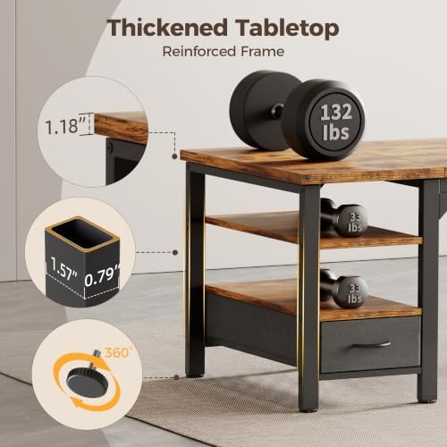 Mericonia 54" Reversible Computer Desk with Drawer, 1.2" Thick Office Desk - Image 4