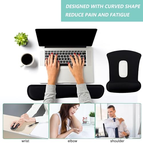 Keyboard Wrist Rest Pad Mouse Pad with Wrist Support Set of 3, Gaming Mousepad with Non-Slip Rubber Base, Ergonomic Memory Foam Mouse Cushion Support for Home Office Laptop Computer, Black - Image 5