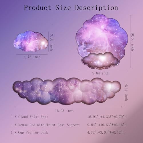 Cloud Wrist Rest Keyboard Galaxy Mouse Pad with Wrist Rest Ergonomic Space Wrist Pad Memory Foam Non-Slip Wrist Support for Computer Laptop Gaming Home Office Relief Typing Pain Gradient Pink Purple - Image 4