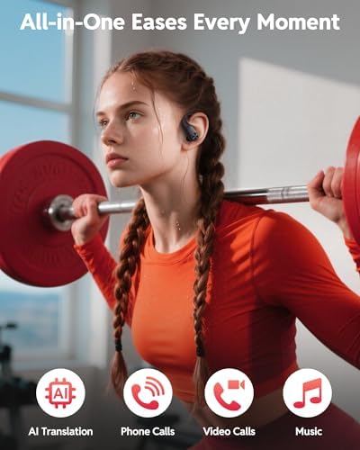 PocBuds Bluetooth Headphones Wireless Earbuds 80hrs Playtime Wireless Charging Case Digital Display Sports Ear Buds with Earhook Deep Bass IPX7 Waterproof Over-Ear Earphones for TV Phone Laptop Black - Image 6