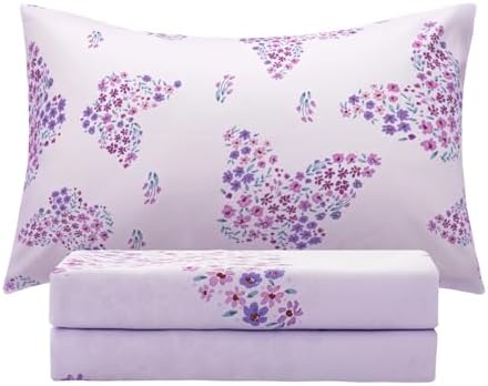 Twin Sheets Set for Girls Kids - 3-Piece Cute Butterfly Bedding Set, Breathable Lavender Flowers 3D Fitted Sheets with 14" Deep Pocket, Ultra-Soft Lightweight Bedroom Essentials by VinogustoBedLinens