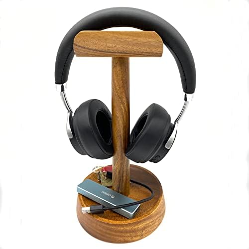 Headphone Stand, Solid Acacia Wood Headset Holder with Tray, Desk Organizer - Image 6