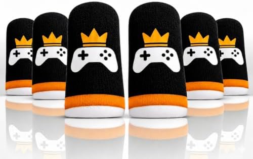 King of The Game - Improved Materials Gaming Finger Sleeves (6 Pack) for Touch Screens and Controllers. Skin-Protective, Ultra-Sensitive, Sweat-Resistant, Breathable and Stretchable. (Orange) by Unknown