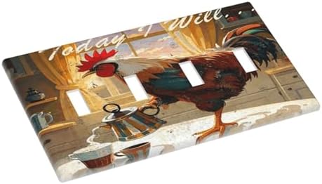 Decorative Switch Plate Covers Vintage Funny Chicken Rooster 4 Gang Light Switch Cover Plate Quad Toggle Wall Plate 4 Hole Electrical Switchplatedimmer Faceplate for Kitchen Decor - Image 3