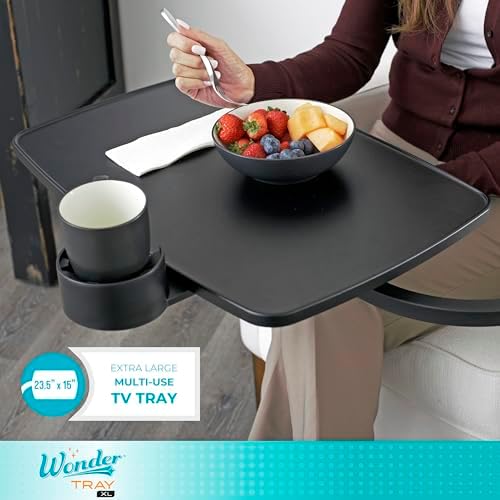 Stander Wonder Tray, Adjustable Swivel Table, Extra-Large Computer Stand, Couch Desk & Gaming Bench, TV-Trays for Eating on Couches, Chairs, Recliners with Laptop Wedges and Cup Holder, XL, Black - Image 5