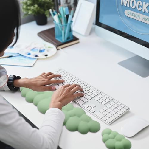 Cloud Wrist Rest Keyboard, PU Leather Wrist Rest for Computer Keyboard | Ergonomic Keyboard Wrist Rest with Memory Foam, Cute Mouse Wrist Rest for Gaming, Office, Computer, Pain Relief, Pastel Green - Image 7