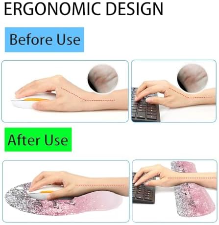 Keyboard Wrist Rest and Mouse Pad Wrist Support Set with Coasters,Ergonomic Gaming Mousepad for Home Office Working Studying Easy Typing & Pain Relief,Live Love Laugh Quote Pink Sparkle Glitter - Image 3
