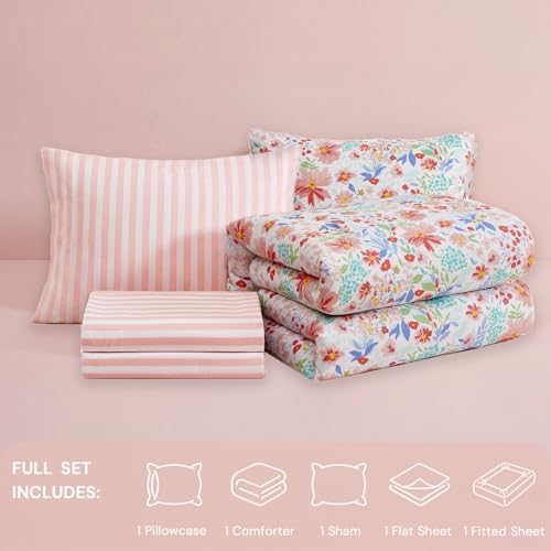 Twin Comforter Set for Girls - 5 Pieces Pastel Floral Twin Bedding Sets - Image 6